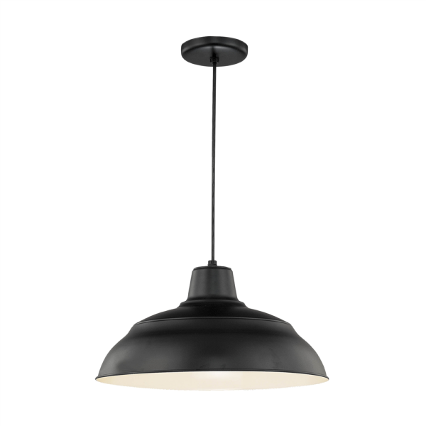 R Series 17  Cord Hung Warehouse Pendant Light Satin Black Finish For Cheap