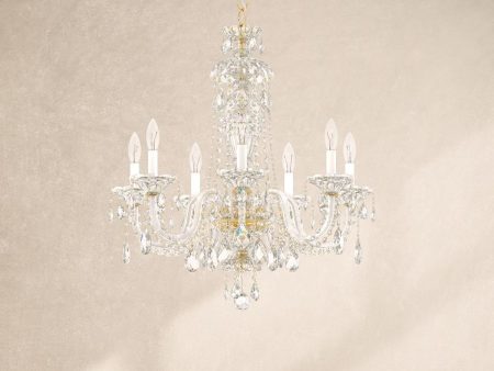 Sterling 7 Light Gold Chandelier with Clear Heritage Crystals For Cheap