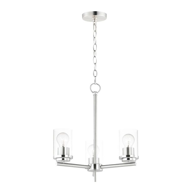 Corona 17 in. 3 Lights Chandelier Satin Nickel finish Clear Glass Hot on Sale