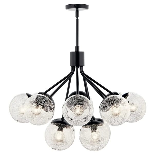 Silvarious 30  12-Light Convertible Chandelier with Clear Crackle Glass, Black Finish Online now