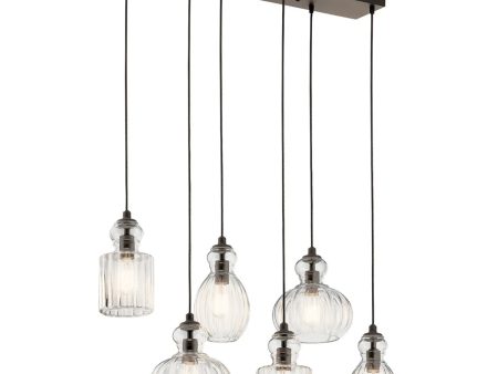 Riviera 36  6-Light Linear Chandelier with Clear Ribbed Glass, Olde Bronze Finish For Sale