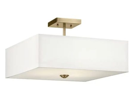 Shailene 18  3-Light Square Semi-Flush Mount, Natural Brass Finish Online