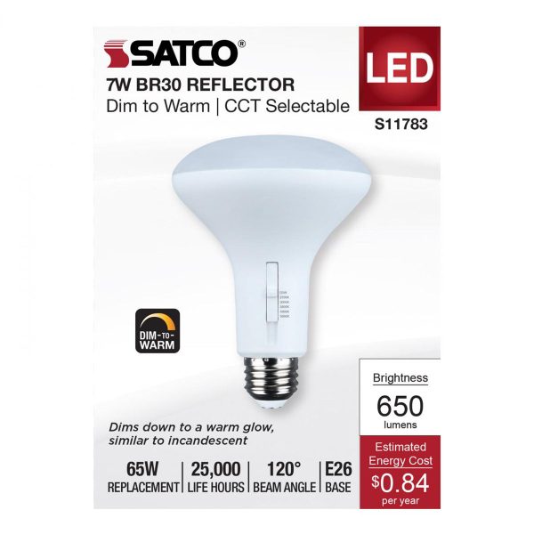 R30 BR30 LED Bulb, 7 Watts, 650 Lumens, Dim to Warm & CCT Selectable, E26 Medium Base, 120° Flood Online Hot Sale