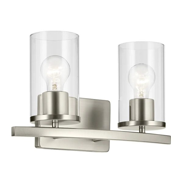 Crosby 15  2-Light Vanity Light with Clear Glass, Brushed Nickel Finish Cheap