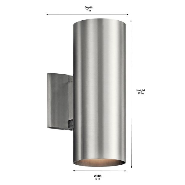 12 Inch  2 Lights Up Down Cylinder Outdoor Wall Light Brushed Aluminum Finish For Discount