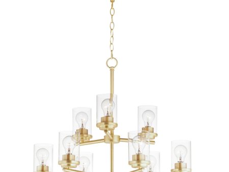 Corona 28 in. 9 Lights Chandelier Satin Brass finish Clear Glass Hot on Sale