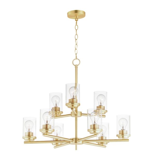 Corona 28 in. 9 Lights Chandelier Satin Brass finish Clear Glass Hot on Sale