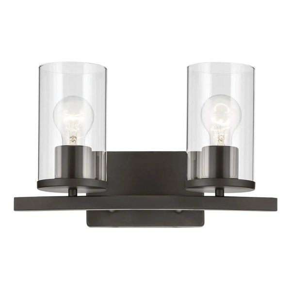 Crosby 15  2-Light Vanity Light with Clear Glass, Olde Bronze Finish Online now