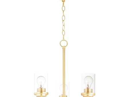 Corona 17 in. 3 Lights Chandelier Satin Brass finish Clear Glass For Sale