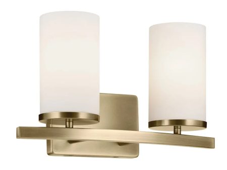 Crosby 15  2-Light Vanity Light with Satin Etched Cased Opal Glass, Natural Brass Finish Hot on Sale