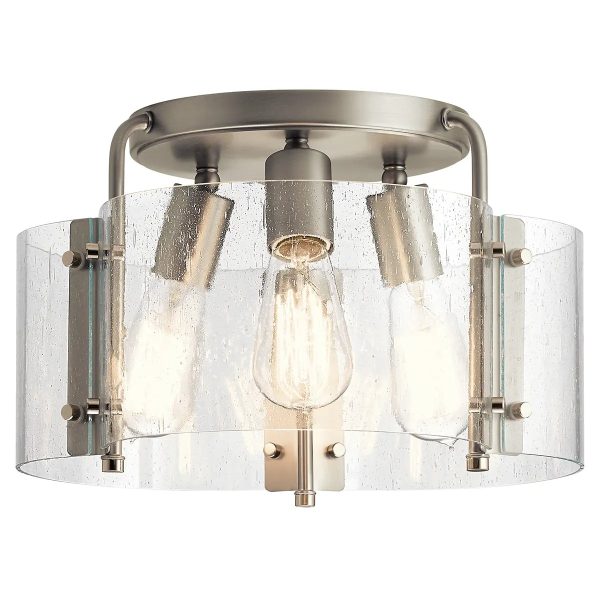 Thoreau 14  3-Light Semi-Flush Mount Light, Brushed Nickel Finish Hot on Sale