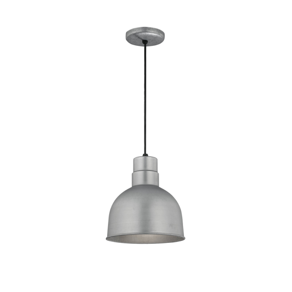 R Series 10  Cord Hung Deep Bowl Shade Pendant Light Galvanized Finish For Cheap