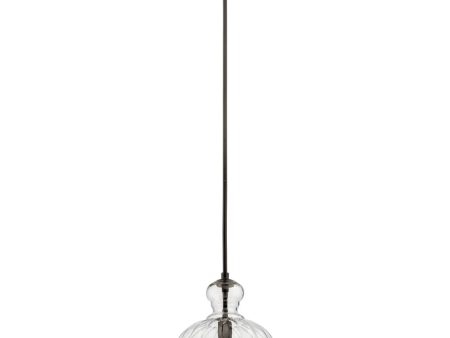 Riviera 13  1-Light Pendant Light with Clear Ribbed Glass, Olde Bronze Finish For Sale