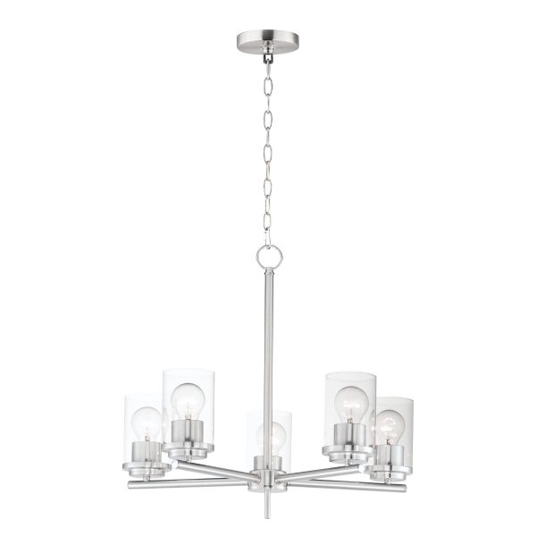 Corona 22 in. 5 Lights Chandelier Satin Nickel finish Clear Glass For Sale