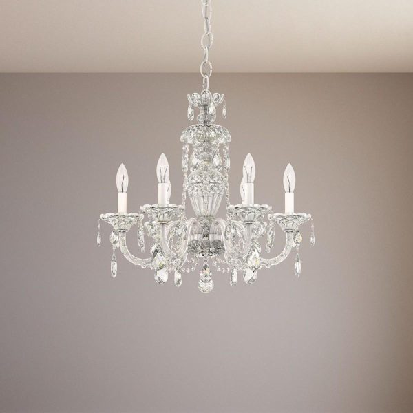 Sterling 6 Light Silver Chandelier with Clear Heritage Crystals For Discount