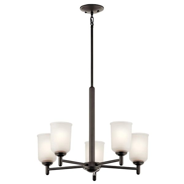 Shailene 24  5-Light Chandelier with Clear Satin Etched Glass, Olde Bronze Finish For Discount