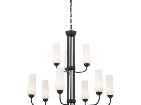 Truby 34  9-Light Multi-Tier Chandelier, Black Finish For Sale