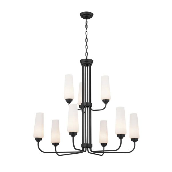 Truby 34  9-Light Multi-Tier Chandelier, Black Finish For Sale