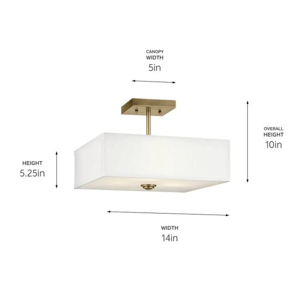 Shailene 14  3-Light Semi-Flush Mount, Natural Brass Finish Online Sale