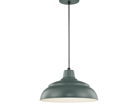 R Series 14  Cord Hung Warehouse Pendant Light Satin Green Finish For Discount