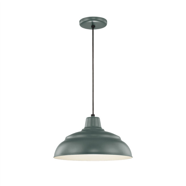 R Series 14  Cord Hung Warehouse Pendant Light Satin Green Finish For Discount