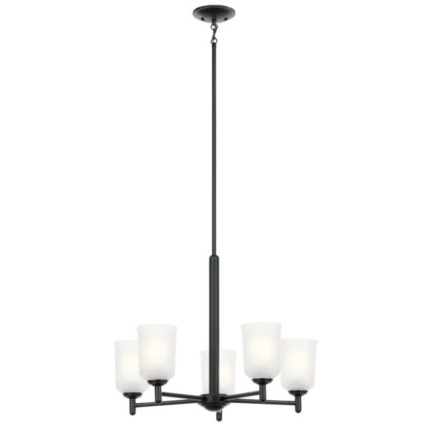 Shailene 24  5-Light Chandelier with Clear Satin Etched Glass, Black Finish Online