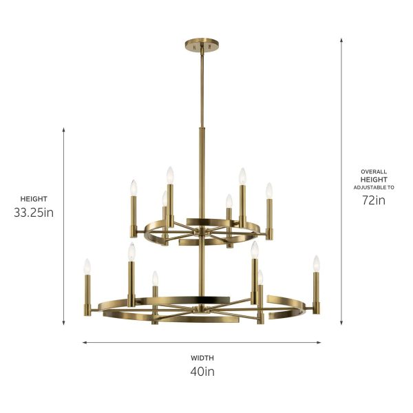 Tolani 40  12-Light Multi-Tier Chandelier, Brushed Natural Brass Finish Online Hot Sale