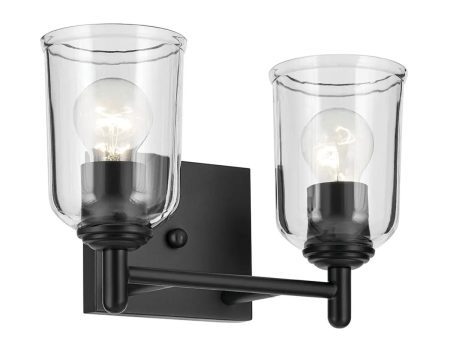 Shailene 13  2-Light Bathroom Vanity Light with Clear Glass, Black Finish Online Hot Sale