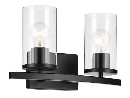 Crosby 15  2-Light Vanity Light with Clear Glass, Black Finish Supply