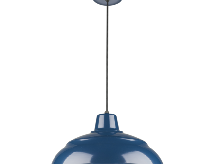 R Series 17  Cord Hung Warehouse Pendant Light Navy Blue Finish For Discount