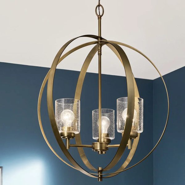 Winslow 31  3-Light Chandelier, Natural Brass Finish For Discount