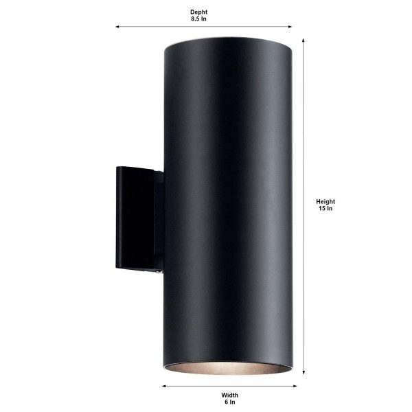 15  2 lights up down outdoor cylinder sconce black finish Online now