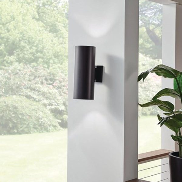 15  2 lights up down outdoor cylinder sconce black finish Online now